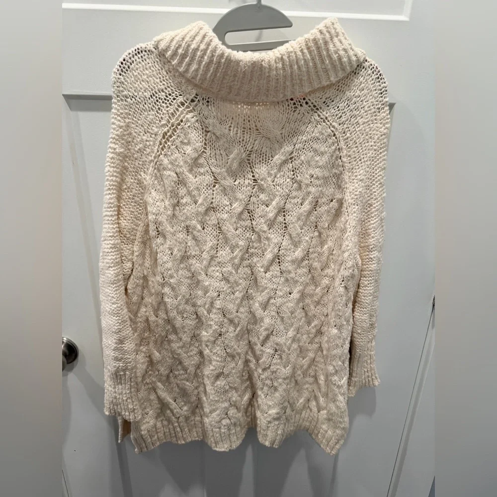 Free People Cream Chunky Cable Knit Cowl Neck Sweater Oversized